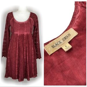 Black Swan Burgundy Lace Rayon Shift Dress